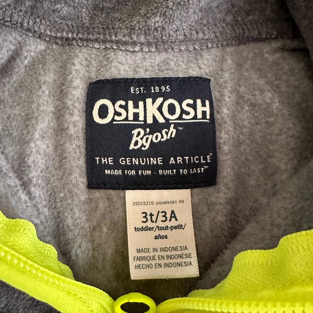 OshKosh B'gosh Charcoal and Neon Lime Hoodie Boy’s Sz. 3T